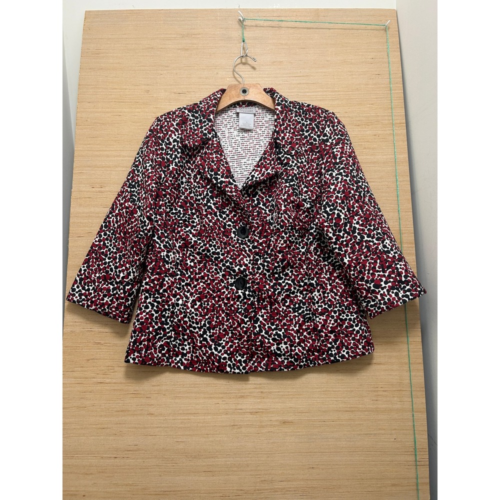 Renaissance Womens Red Black Abstract Pebble Print 3/4 Sleeve Jacket Blazer L‎